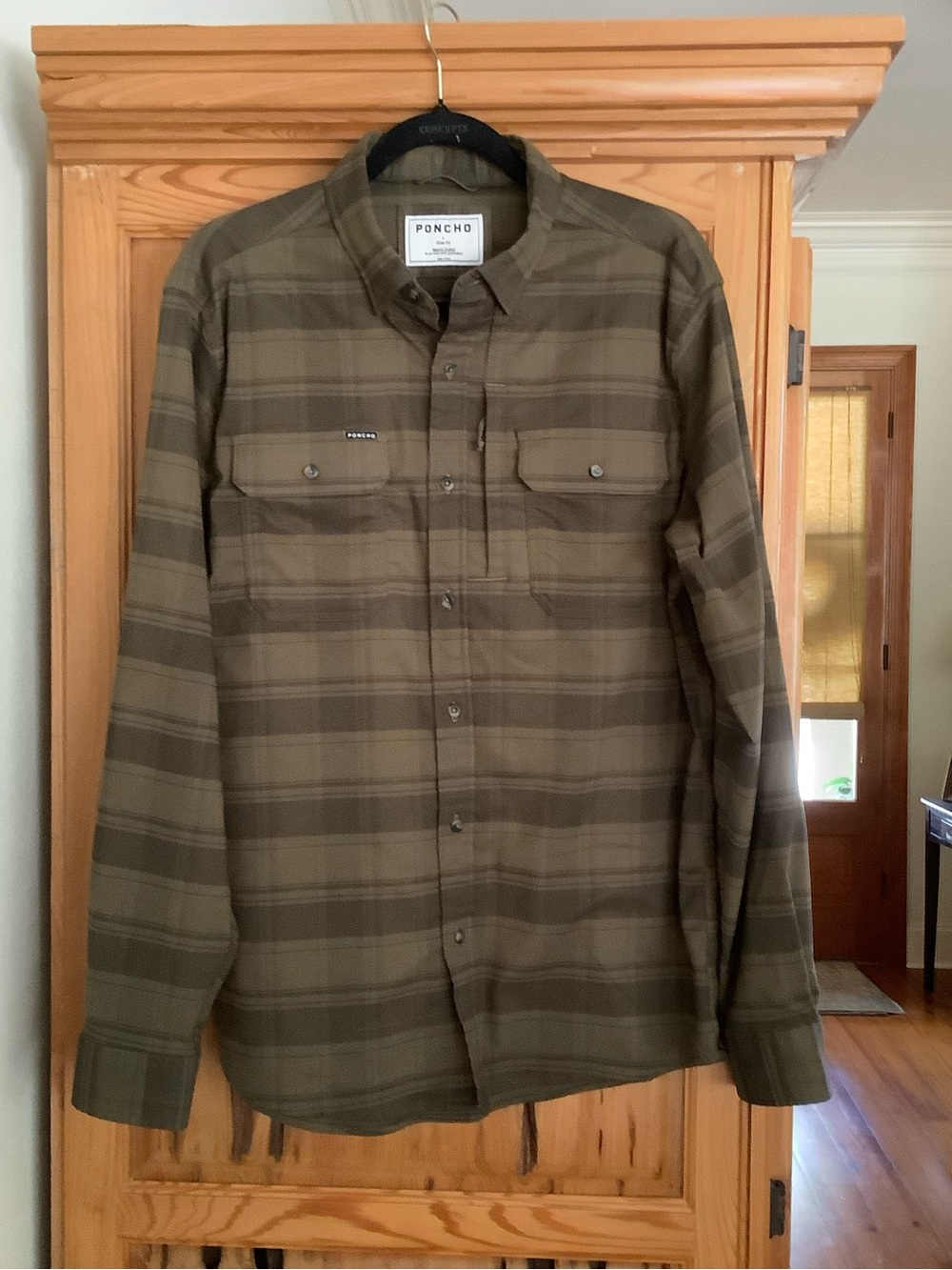 PONCHO Men's Olive Green Plaid Button-Down Shirt